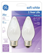 75338   GE Flam Bulb WHT 25W 2PK