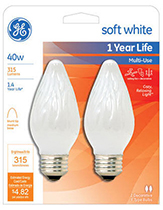 75342   GE Flam Bulb WHT 40W 2PK