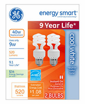 63923   GE Bulb 9W CW CFL 2pk