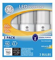 32282   GE Bulb 10W Stik LED 3PK