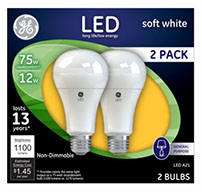 65762   GE Bulb 12W SW A21 2PK