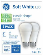 GE 2PK 11W LED A19 Bulb