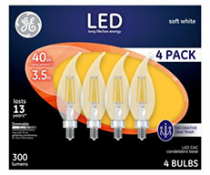 92674&nbsp;&nbsp; GE Bulb 3.5W LED CAC 4PK