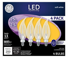 99076&nbsp;&nbsp; GE Bulb 2.5W LED CAC 4PK