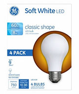 99190&nbsp;&nbsp; GE Bulb 8W LED AG 4PK