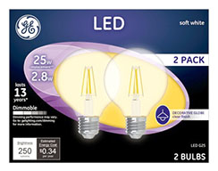 23049&nbsp;&nbsp; GE Bulb 2.8W LED G25 2PK