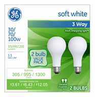 E0185   GE Bulb 30/100W SW 2PK