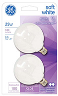 44412&nbsp;&nbsp; GE Bulb 25W WHT Globe2PK