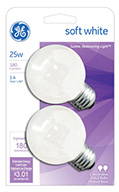 31107   GE Globe Lamp 25W 2PK